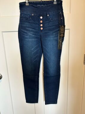 DG2 by Diane Gilman Dark Blue High-Waist Button-Fly Jeggings